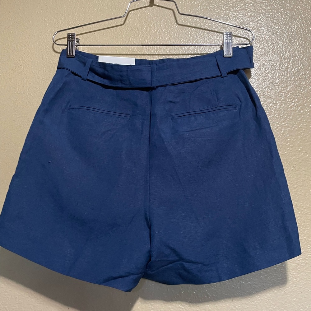 Ann Taylor Navy High-Waist Tie-Front Linen Shorts brand new